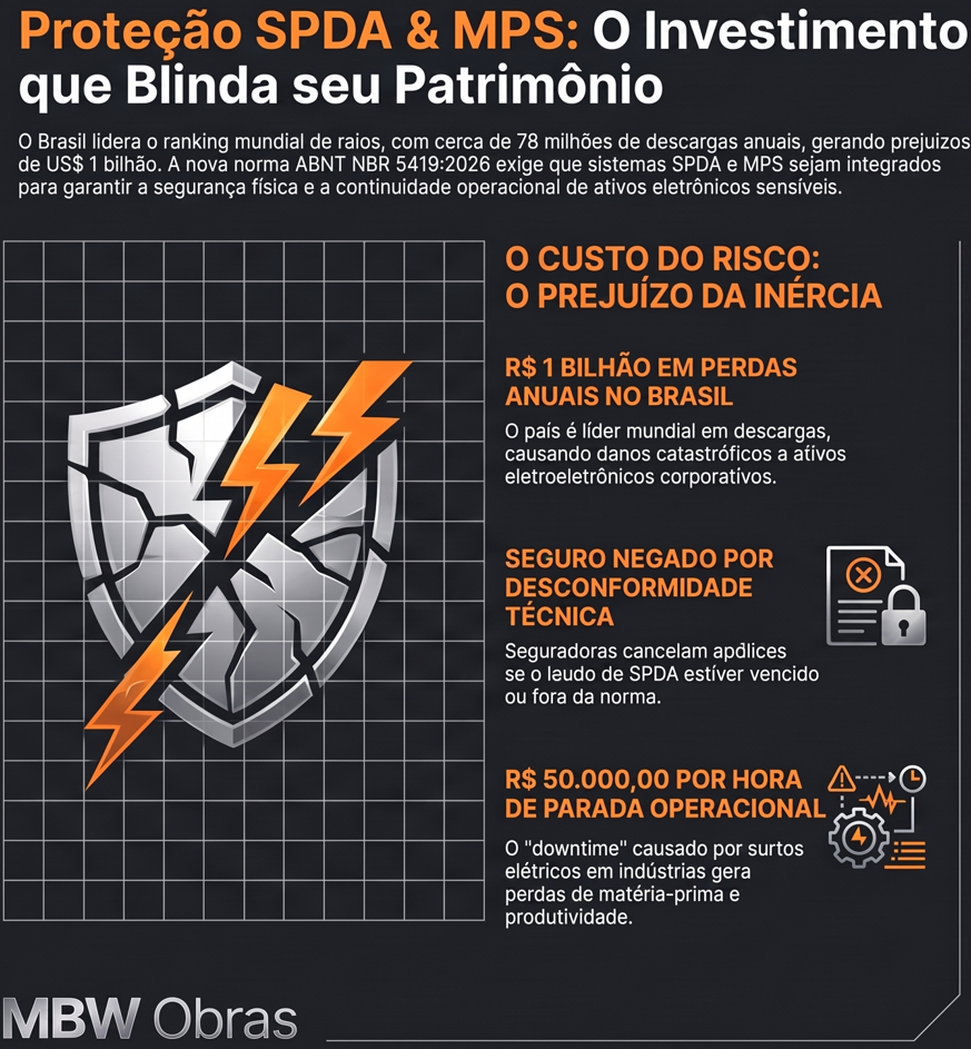 Instalação de SPDA e sistema de proteção MPS em edificação